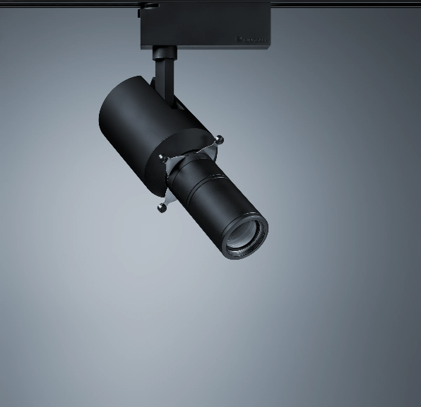 A black light fixture with a round lens

AI-generated content may be incorrect.