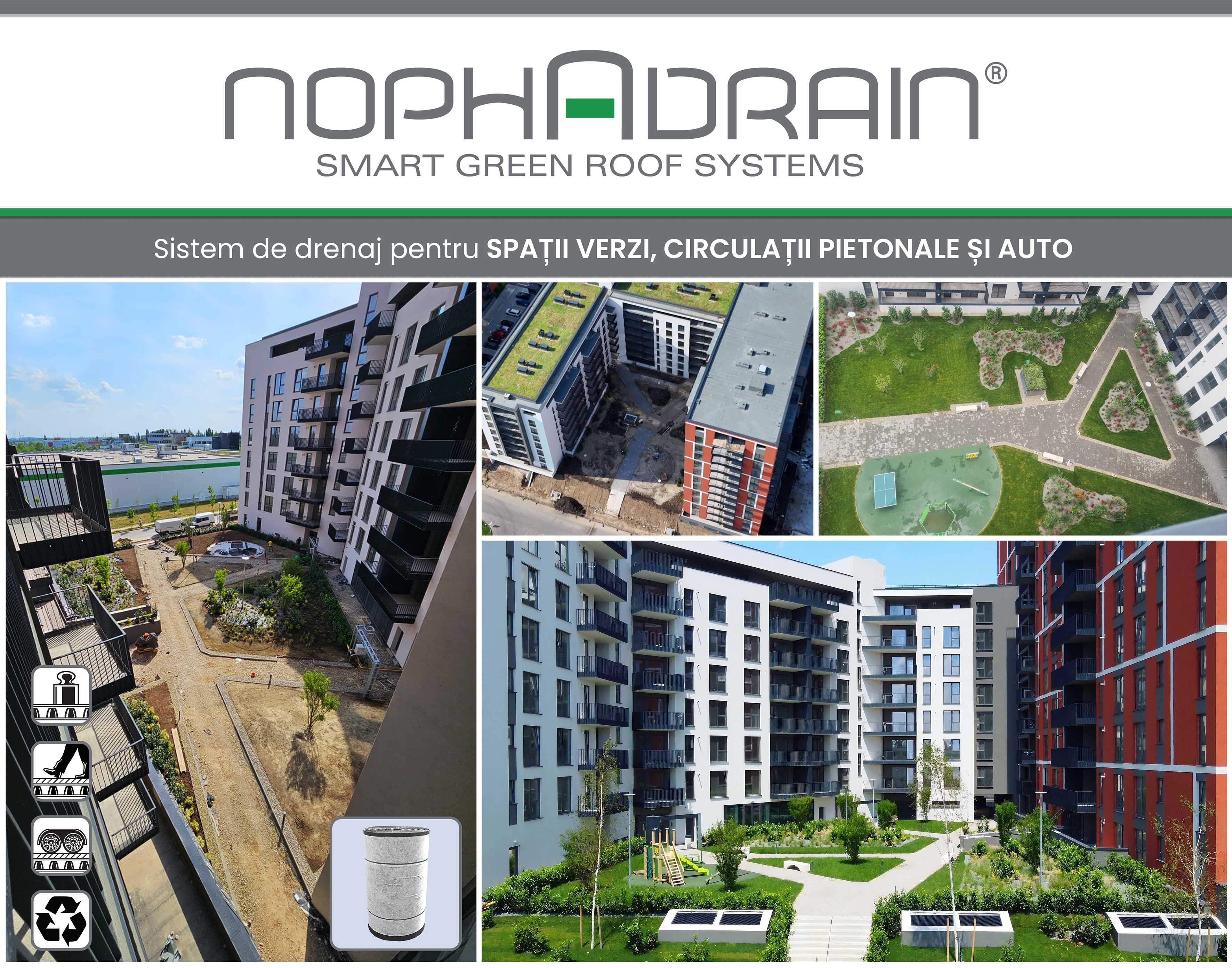 Sistemul Nophadrain – Soluția integrată pentru amenajarea spațiilor multifuncționale de peste subsoluri