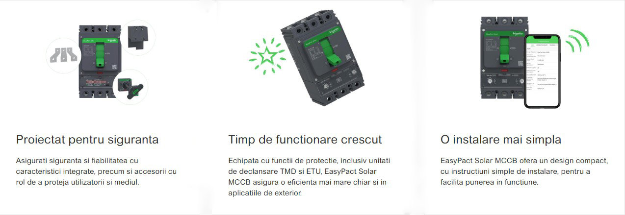 EasyPact Solar MCCB – Întreruptoare automate pentru aplicații fotovoltaice, până la 800A, 800V AC